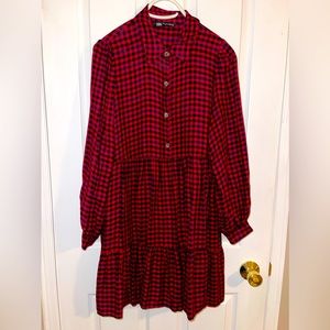 Zara red/dark blue plaid dress XL